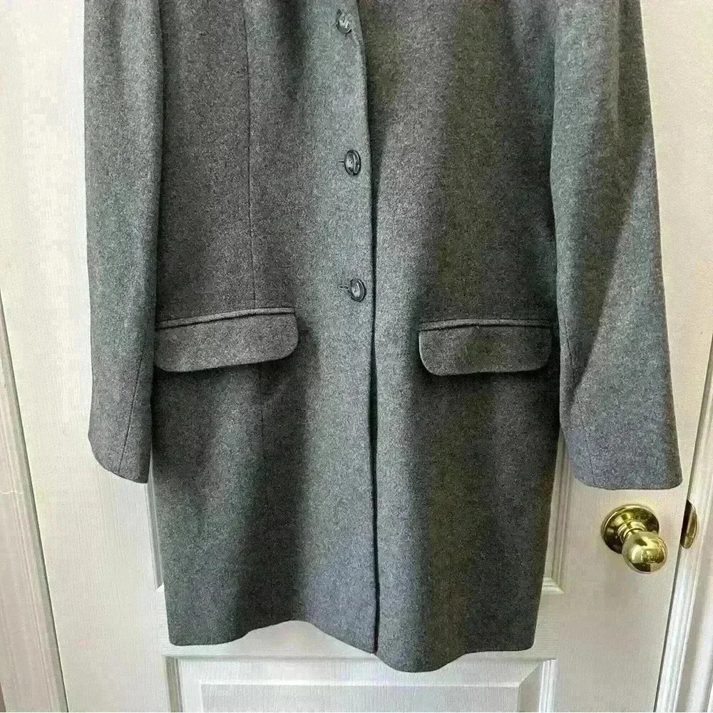 Vintage Wool Blend Pea Coat Single Breasted Neutral Classic Grey Size 10 Petite - Picture 8 of 16